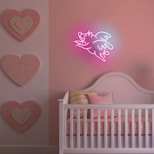 Image of Fly Pig Neon Sign For Wall Decor Studio Room Led Lights, Pink Pig Dream Decor Neon Signs Aesthetic Operated Light For Door Decorations, Bedroom Accessories Neon Sign