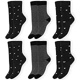 OCERA Thermo Socken (6er Pack) mit Sternen, Monden und Herzen für Damen in schwarz Größe 39-42