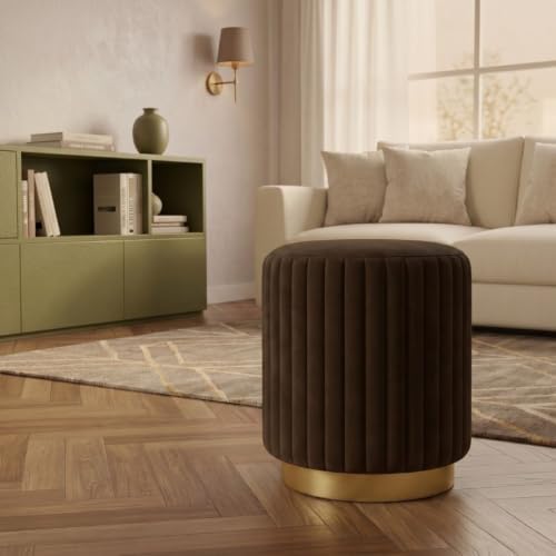 Image of Velum 3 Seater Sofa for Living Room & Office | Premium Fabric Upholstery | Solid Wood Frame | Comfortable Seating | 3 Years Warranty (Dark Brown, Seating Pouffe)