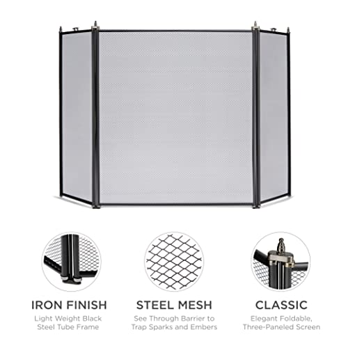 Uniflame 3 Fold Black Fireplace Screen, Black Finish #TOP5