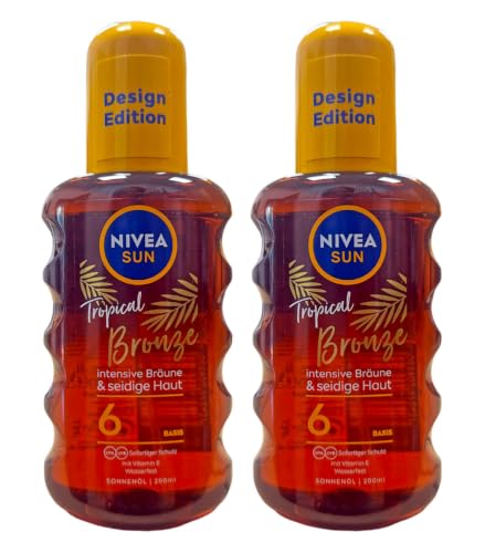 NIVEA SUN Spray solaire au carotène FPS 6 (2 x 200 ml), spray huile solaire à la vitamine E, protection solaire UVA/UVB pour un bronzage intense et durable