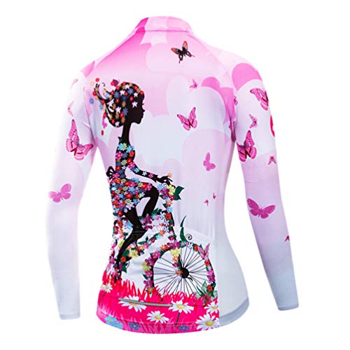 Camisa de ciclismo feminina manga longa camisa de bicicleta MTB camisas com bolsos, 8, M for Chest33
