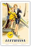 Child & Flight Attendant - Lufthansa German Airlines - Vintage Airline Travel Poster by Walter Rau c.1950s - Master Art Print (Unframed) 12in x 18in