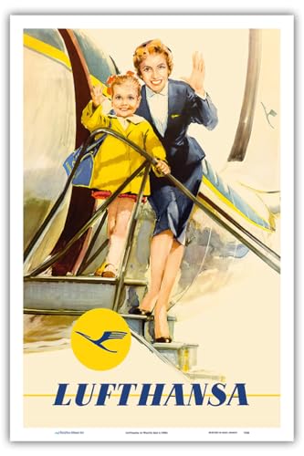 Child & Flight Attendant - Lufthansa German Airlines - Vintage Airline Travel Poster by Walter Rau c.1950s - Master Art Print (Unframed) 12in x 18in