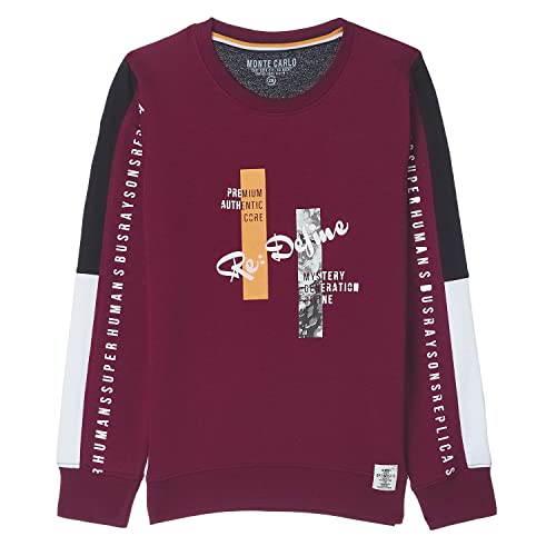 Image of Monte Carlo Boys Coton BLND Maroon Print Round Neck Sweatshirt