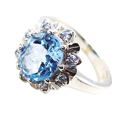 Bague de fiançailles topaze bleue et argent halo ajustable taille H à Z pour femme