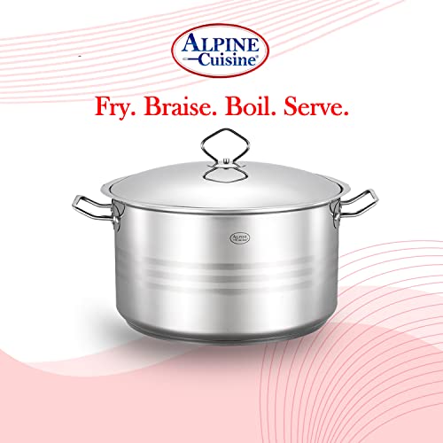 Alpine Cuisine 6.3-Quart Stainless Steel Dutch Oven With Lid & Easy Cool Handle, Food Grade Stainless Steel Heavy Duty, Commercial Grade Healthy Cookware Kitchen Dutch Oven, Dishwasher Safe #TOP3