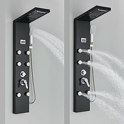 LED Light Shower Panel Tower Rainfall Waterfall Shower Head with Massager Jets Body System Jet-Black A,Black G miniatura 3