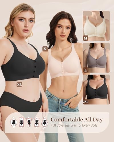 Image of Gailife Jelly Front Closure Bras for Women Wireless Mastectomy Bralettes | adjustable,post surgery,full coverage,no underwire,comfort,convenient,snap,soft,seamless,supportive,compression,old women