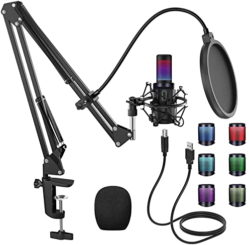 Microfono USB con illuminazione a led RGB di Registrazione a Condensatore per Computer Desktop per Laptop MAC o Windows Microfono Cardioide per Conversazione Studio di Registrazione YouTube Voice Over