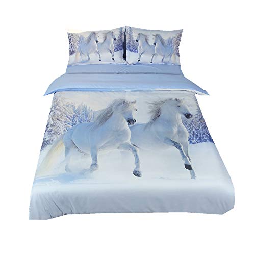 Sticker superb 1 Personne 3D Cheval Animal Housse de Couette avec Taie d'oreiller, 140x200cm Enfant Coton Parures de Lit pour Homme Dame (Animal Cheval 5)