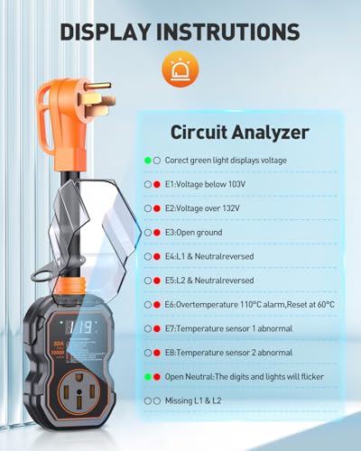 Image of GEARGO ๐๐๐ฐ Smart 50 Amp Surge Protector for RV with LED Display, 15000J Upgraded Power Surges Voltage Protection Circuit Analyze for Camper with Waterpoof Cover (Orange)