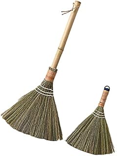Generic Heavy Duty Corn Broom 2pcs Wooden Handle Natural Broom Corn bristles Heavy- Duty Upright Broom Outdoor Commercial Indoor Perfect for Courtyard Garage Lobby Mall Market Floor, 60x24cm