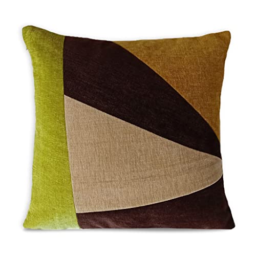Image of Encasa XO Chenille Cushion Covers (Pack of 2) with Patchwork 45x45 cm - Mix & Match Pillow Covers in Bright Colours for Living Room, Sofa, Bedroom - Mustard