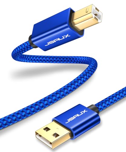 JSAUX Printer Cable, 6ft USB 2.0 Type A Male to B Male Printer Scanner Cord High Speed Compatible with HP, Canon, Dell, Epson, Lexmark, Xerox, Samsung and More (Blue)