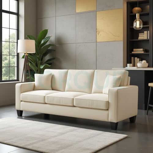 Image of Torque Moscow 3 Seater Fabric Sofa (Cream) 3 Person Sofa, Wooden Sofa Set,Couch for Living Room Furniture | 1 Years Warranty