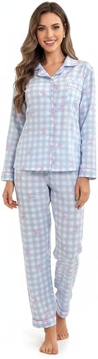 PABROS Night Suit for Women with Full Sleeve Button-Down Top with Pant Dress for Woman,Night Dress for Woman, Two-Piece Lo...
