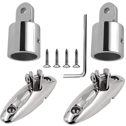 Baieasy Bimini Top Hardware, Deck Side Mounted Quick Release Hinges, Eye end caps,Boat Fittings Fits 1'' OD 316 Stainless Steel Heavy Dudy Parts for Canopy (2 Pair)