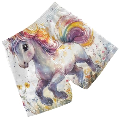 Pigsaly Boys Swim Trunks Unicorn Flowers Grass Boys Board Shorts Swimsuit Swimwear Summer Bathing Suit 3T2