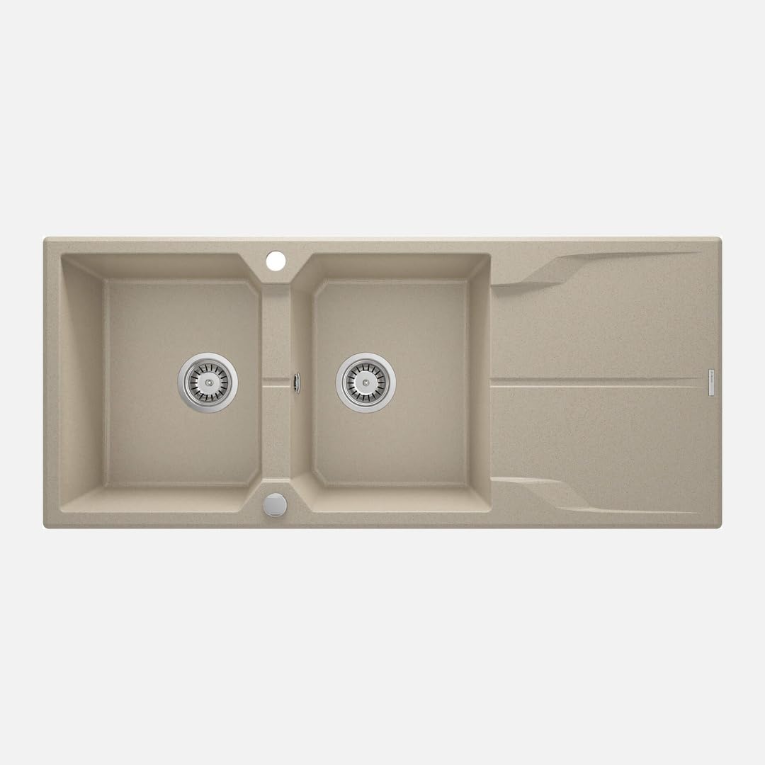 Évier de cuisine en granit anti-tache 2 bacs 116x50 cm Nexo sable