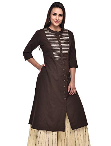 Image of Pistaa's Women's Cotton Relaxed Fit A Line Embroid A-Line Pattern Kurta