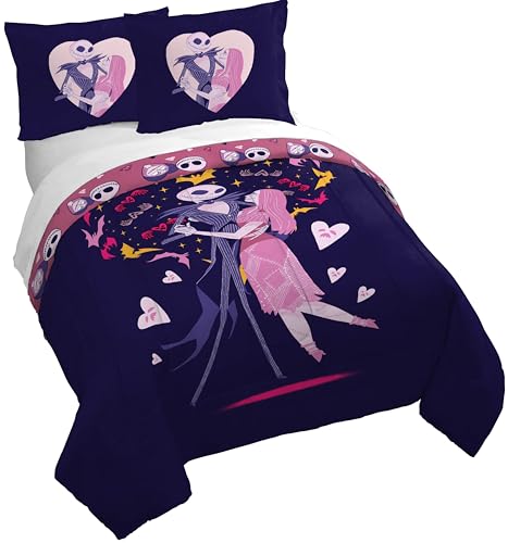 Jay Franco Duvet Cover Set 3 Piece Comforter Cover and Sham Set Super Soft Cozy Kids Bedding (Insert Not Included) Purple - Nightmare Before Christmas Queen