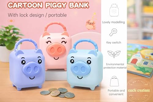 Image of Piggy Bank for Kids | Unbreakable Plastic Money Saving Box for Boys & Girls | Durable Coin & Cash Bank | Educational Saving Toy & Return Gift for Children with Lock and Keys (Sky)
