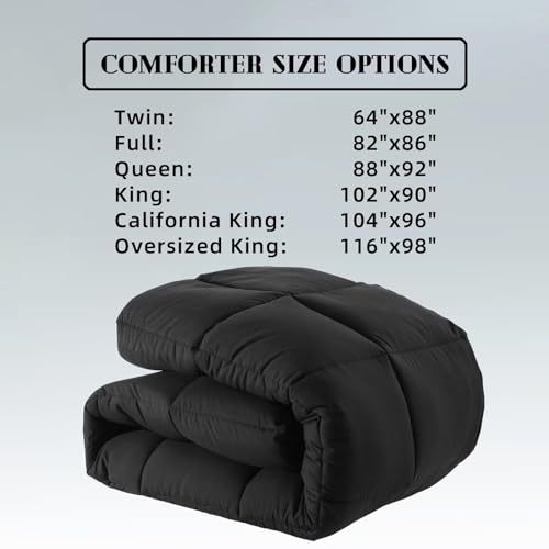 DOWNCOOL Comforters Queen Size, Duvet Insert,Black All Season Duvet, Lightweight Quilt, Down Alternative Hotel Comforter (Black, Queen 88x92 Inches)