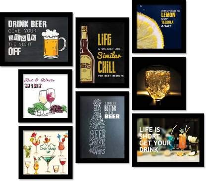 BANGERZ Kitchen Quotes Wall Paintings/Hangings - Food Framed Posters with Frame for Restaurant Bar Decor Lounge Paintings (Set of 8)