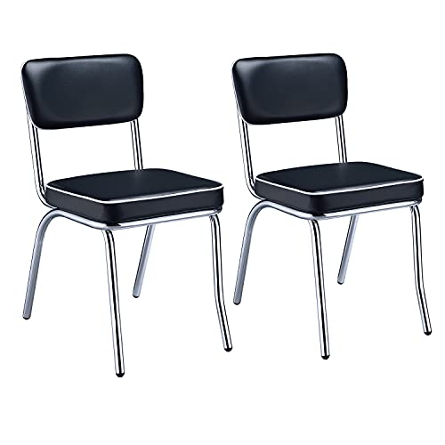 Coaster Home Furnishings Retro Set of 2 Open Back Dining Side Chairs Faux Leather Upholstered Back and Padded Seat Cushion Sturdy Steel Frame Black and Chrome 2066