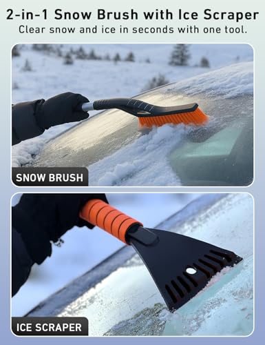 Image of EcoNour 27 inch Aluminum Snow Brush 4 Pack with Ice Scrapers for Car Windshield | For Car Window | Car Snow Scraper and Brush with Ergonomic Foam Grip Winter Accessories (Orange, Pink, Green, Blue)