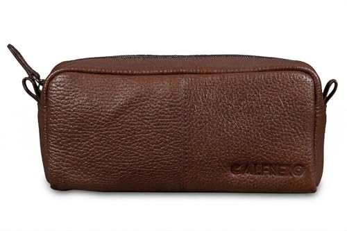 Image of Calfnero Genuine Leather Toiletry Bag for Men & Women | Premium Leather Travel-Pouch | Toiletry Organizer | Cosmetic & Shaving Kit Bag | Unisex Travel Dopp Kit (Brown)