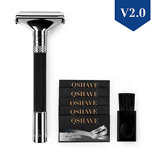 QSHAVE Parthenon Razor V2.0, 9 Degrees Adjustable Double Edge Safety Razor (Black)