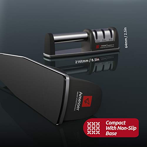 Amesser Knife Sharpener Diamond Wheel - Quickly Sharpen, Honing, Polish Kitchen Knives With 3 Stage Grit 360/600/1000, Anti·slip Mat And Cut Resistant Glove For Safety (Black) #TOP3