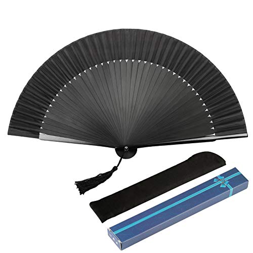 Wisolt Abanico de Mano doblado Negro, Chinese Kung Fu Tai Chi Handheld Fan Japonés Clásico Simplicidad Estilo Bamboo Folding Hand Fan para Performance, Festival, Eventos, Danza