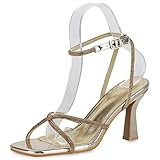  VAN HILL Damen Riemchensandaletten Sandaletten Stiletto Schuhe Party Absatzschuhe Elegante Strass Abendschuhe Partyschuhe 208346 Gold 37