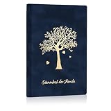 SAMONA Stammbuch der Familie Hochzeit – Hochwertiges Familienstammbuch Velours Blau mit Goldprägung – 6-Ring Mechanik für Urkunden 13x20 cm – Stammbuch für Heiratsurkunde