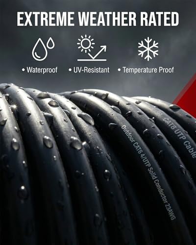 Image of Dripstone 1000ft CAT6 Outdoor Direct Burial Solid Cable 23AWG Waterproof Wire HDPE Insulated Polyethylene (PE) for Indoor /Outdoor Easy Pull Box