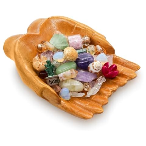 Wood Carved Hands Crystal Storage Holder, Crystal Tray for Rocks, Gems, and Healing Stones, Wooden Offering Bow, Decorative Display Tray, Crystal Organizer, Zen Bowl, Tray for Essential Oils Cover