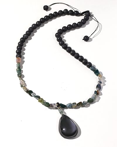 Collier agate mousse et obsidienne contre le stress du quotidien - 6