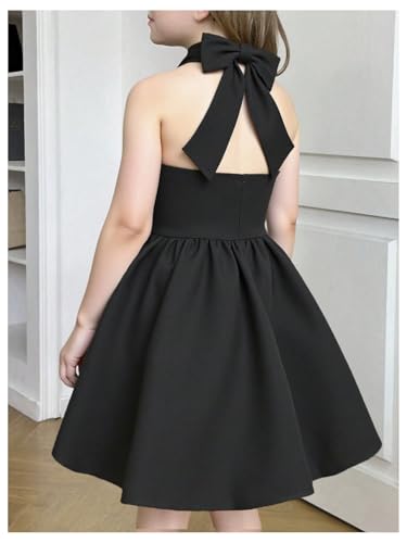 Verdusa Girl's Bow Tie Back Halter Dresses Ruched A Line Backless Elegant Birthday Dress2