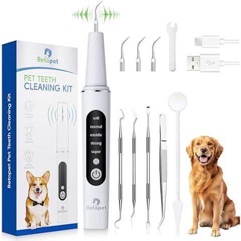 BETOPET Dog Plaque Remover for Teeth Dog, Waterproof Ultrasonic Pet Tooth Tartar Brushing Kit, 5 Modes Teeth Cleaning Kit for Dogs and Cats Cover