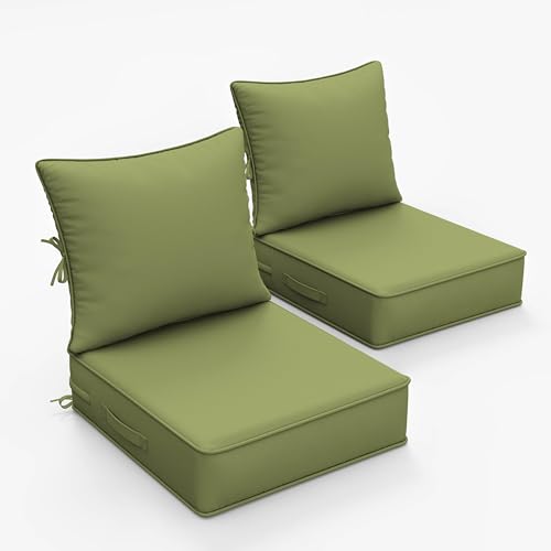 Outdoor Chair Cushions Set of 2, 22 x 24 x 5 Inch Deep Seat and Back Patio Cushions, Waterproof & Fade Resistant All-Weather Cushions for Outdoor Furniture, Couch with Removable & Washable Covers