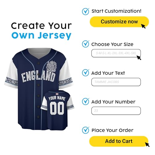 Custom England Baseball Jersey - Camiseta personalizada para fans, orgullo deportivo con número y nombre, uniforme de softball para hombres y mujeres miniatura 5