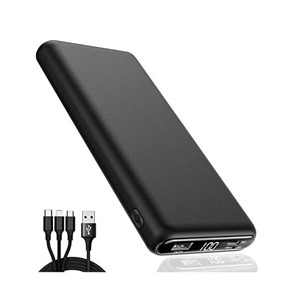 Portable-Charger-Power-Bank-30000mAh-Huge-Capacity-External-Battery-Pack-Dual-Inputs-with-Intelligent-LCD-Display-Compatible-with-Smart-PhonesAndroid-DevicesTablets-and-Others2021-Version-Black Portable Charger,22.5W PD/QC3.0 Super Fast Charge 30000mAh Power Bank with Flashlight Type-C in/Out Built-in 4 Cables 6 Outputs Phone Holder Quick Phone Charging Battery Pack Compatible Smart Devices