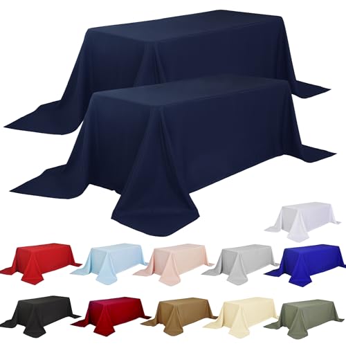 ZarzaaSik 2-Pack 90x132 inch Navy Blue Table Cloths, Solid Stain and Wrinkle Resistant Oblong Tablecloth, Premium Plain Weave Polyester Fabric Rectangle Table Linen Covers for Hotel, Wedding by ZarzaaSik - Used condition - US$18.01