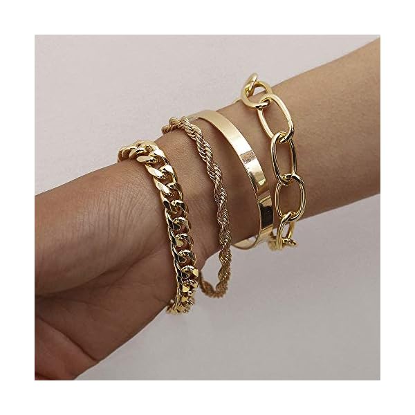 fxmimior-Dainty-Boho-Gold-Silver-Chain-Bracelets-Set-for-Women-Adjustable-Fashion-Beaded-Chunky-Flat-Cable-Chain-Punk-Bracelets-Jewelry-for-Women-Girls-Gift-Set-of-4-Gold fxmimior Dainty Boho Gold Silver Chain Bracelets Set for Women Adjustable Fashion Beaded Chunky Flat Cable Chain Punk Bracelets Jewelry for Women Girls Gift Set of 4 (Gold)