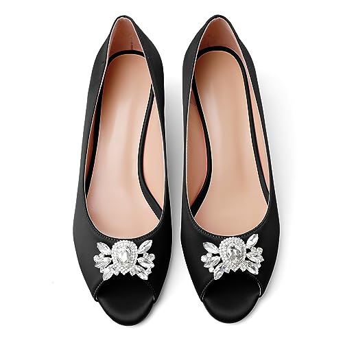 Joseywade Peep Toe Wedges Heels Pumps Low Wedge Heels 2 Inch Rhinstone Womens Slip On Pumps3