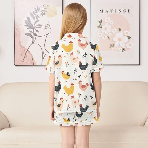 Cartoon Little Chick Summer Satin Pajama Set, Cute Button-Down Sleepwear Pj Set for Sleep Wears4