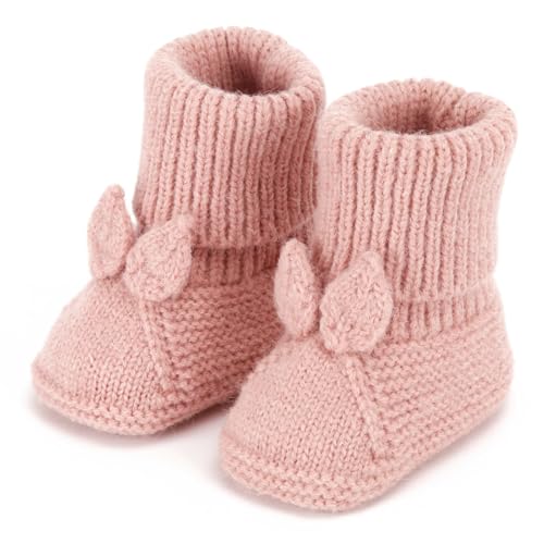Loyfoky Baby Girl Shoes Pink Newborn Babe Boots First Walkers Warm Knit Crib Shoes Sock Booties for Boys Girls 0-3 Months